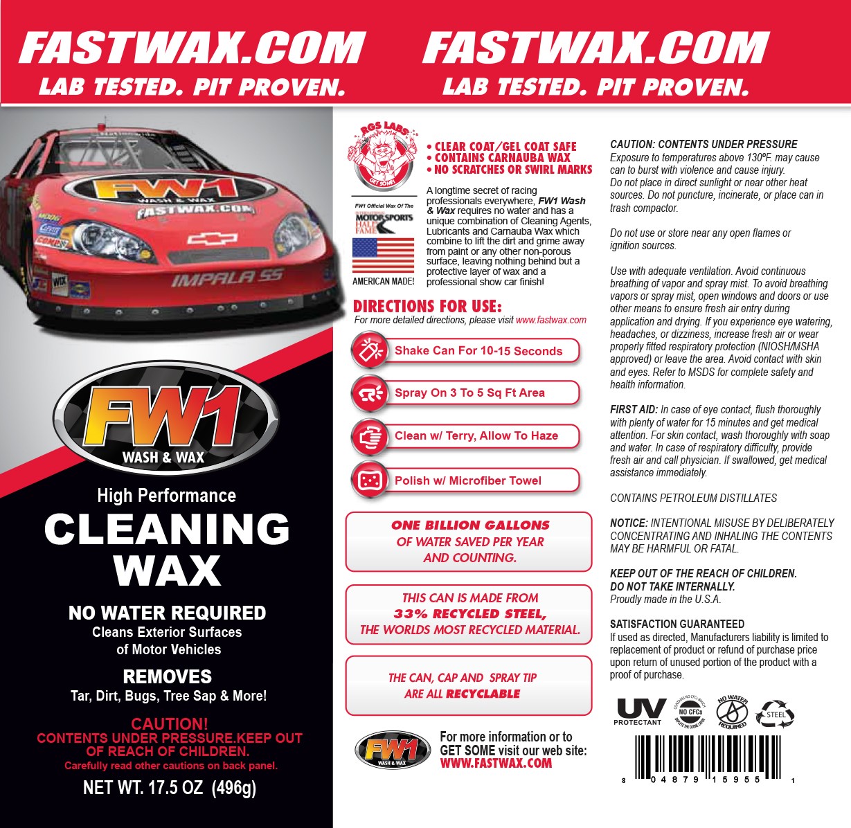 FW1 Wash and Wax Lab Tested, Pit Proven.® — FASTWAX